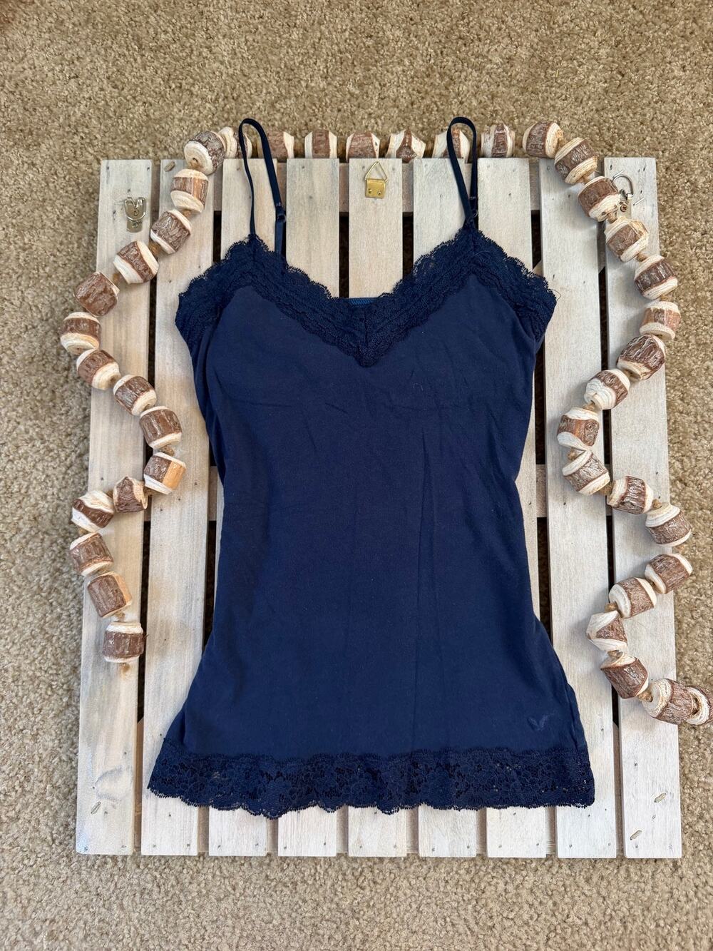 Vintage Y2K American Eagle Blue Lace Cami Tank Top